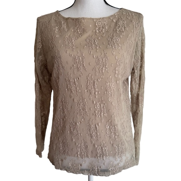 Jessica Holbrook Tops - Jessica Holbrook Vintage Y2K Mesh Overlay Beige Long Sleeve Top Size Large